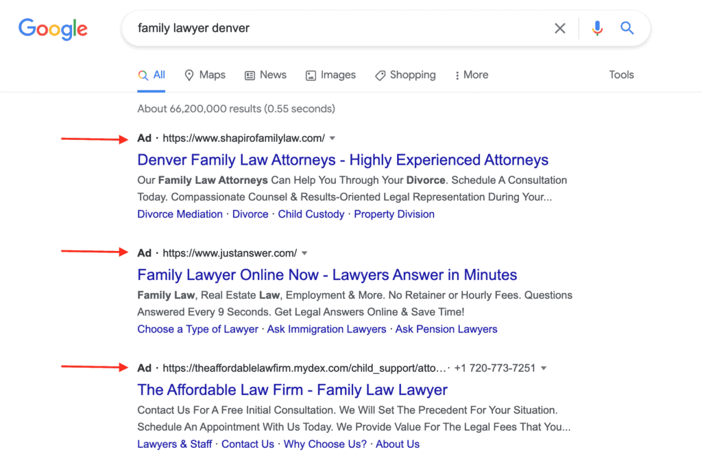 family law google ads